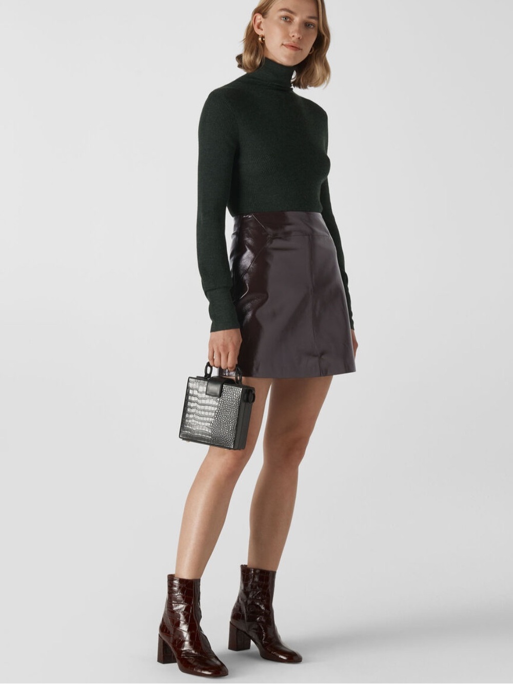 Whistles Burgundy Patent A Line Skirt